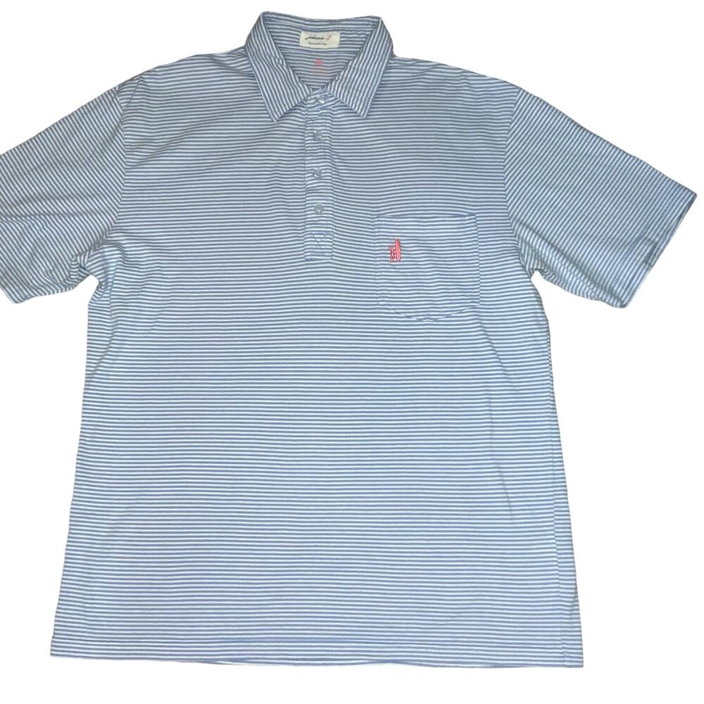 Johnnie-O Harper preppy Striped 3-Button golf Polo in Laguna Blue men's medium